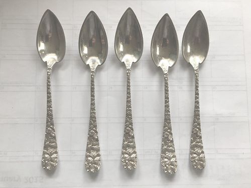 Schofield Baltimore Rose 5 Sterling Silver Grapefruit Spoons Original 6"  for sale from 27th July to 20th August | Bidsquare