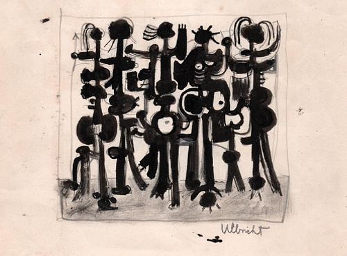 Abstract Figures, Ink on paper, John Ulbricht, 1940's