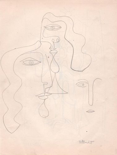 John Ulbricht, Modernist Faces, Graphite/Paper, 1940's