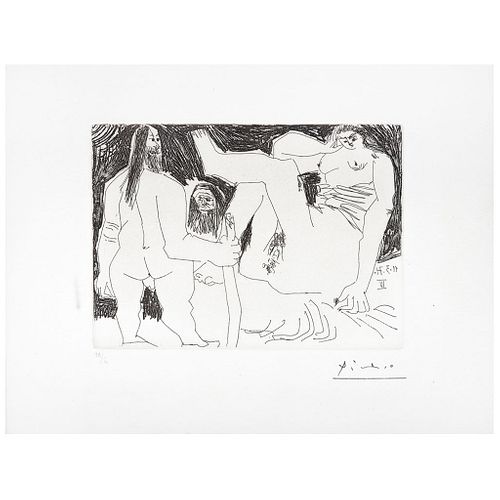 PABLO PICASSO (Málaga, España, 1881 - Moulins, Francia, 1973) Femme nue et Deux Hommes. Grabado al aguafuerte 28/50.