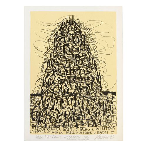 GABRIEL MACOTELA, La torre de Babel, Firmado y fechado 93, Serigrafía s/tiraje, 26 x 18.3 cm.