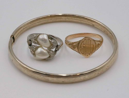 Blister Pearl Ring, 14K Ring, and Child's Bangle