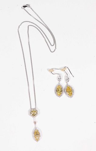 Yellow Diamond & Diamond Earring and Pendant Set