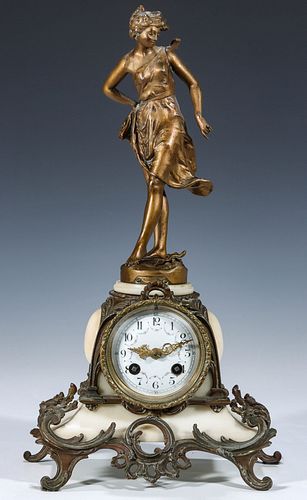 A FRENCH STATUE CLOCK WITH MOVEMENT SIGNED MARTI