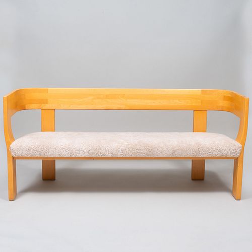 Modern Bentwood and Shearling Upholstered Bench