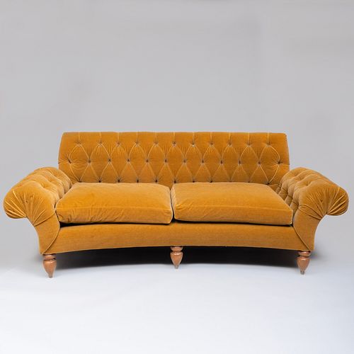 Brass-Mounted Walnut and Tufted Mohair Sofa, Custom Designed by Stephen Sills