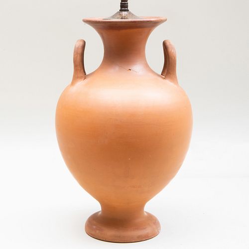 Neoclassical Style Two Handle Terracotta  Amphora Mounted as a Lamp