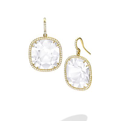 Mish Ice Cube French Hook Earrings, 18k Gold, Rock Crystal and Diamond Pavé