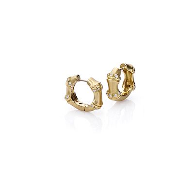 Mish Bamboo Hoop Earrings, 18k Gold & Diamond. 