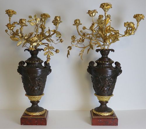 Pair of 19th Century Patinated Bronze Candelabra.