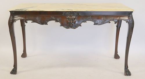Antique Irish Style Carved And Marbletop Console