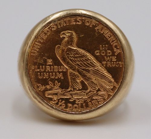 JEWELRY. Men's 14kt Gold and 2 1/2 Gold Coin Ring.