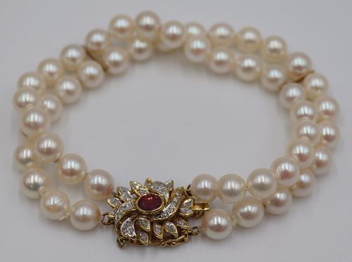 JEWELRY. Double Strand Pearl Bracelet with 14kt