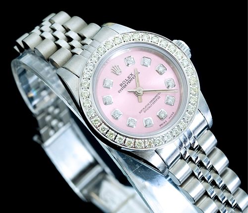 Rolex Pink Faced Diamond Oyster Watch