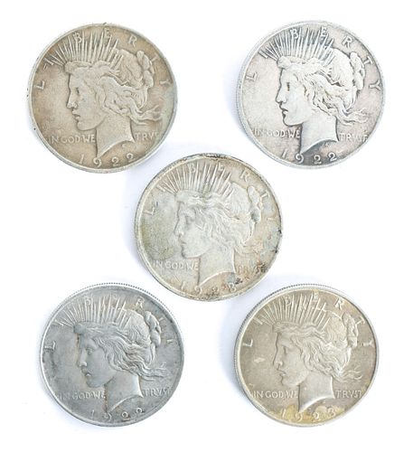 Group of 5 Silver Peace Dollars