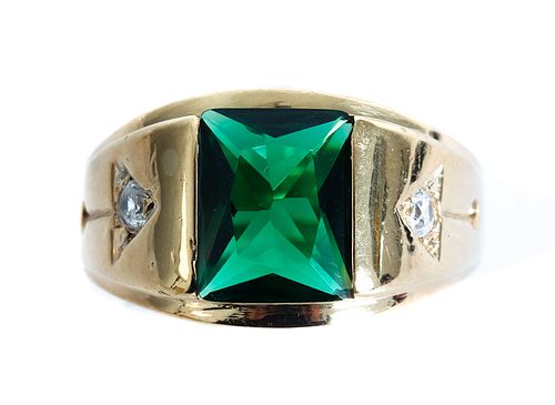 10K Yellow Gold & Green Gemstone Men's Ring