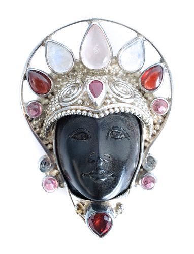 Sajen 925 & Multi Gemstone Goddess Mask Pendant