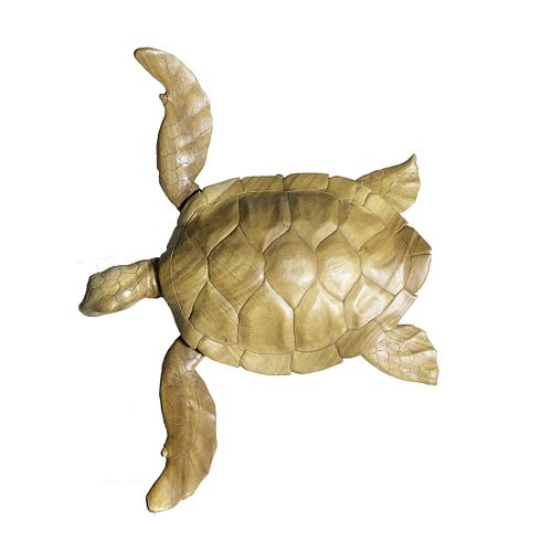 Large Hand Carved Wood Sea Turtle