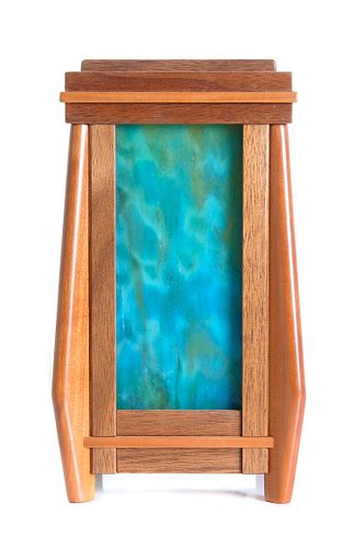 Arts Craft Style Lantern w/Stained Glass Panels