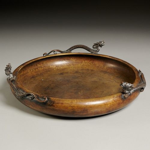 Large Chinese bronze Chilong dragon bowl