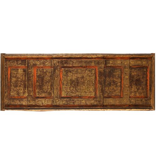Antique Thai gilt decorated wood panel