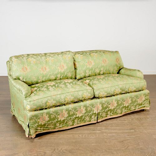 Nice custom silk damask upholstered settee