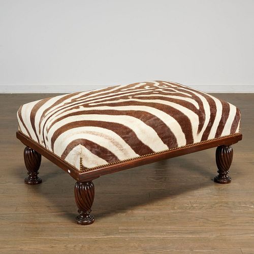 William IV style zebra hide upholstered ottoman