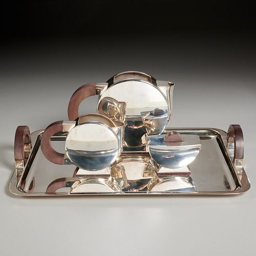 Christofle, ebony-mounted silver plate tea set