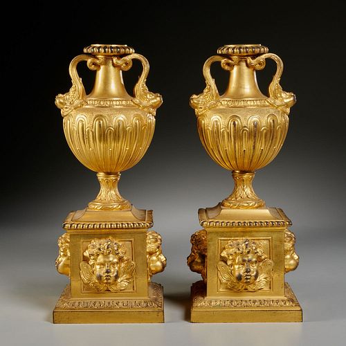 Nice pair Regence gilt bronze pedestal urns