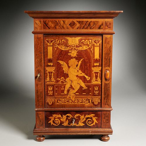 Continental Neoclassic marquetry tabletop cabinet