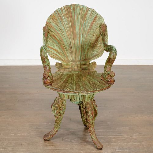 Venetian style carved wood Grotto chair