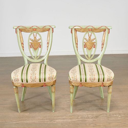 Pair Italian Neoclassical parcel gilt side chairs