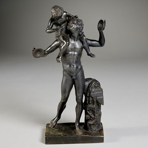 Grand Tour bronze figure, faun and infant Bacchus