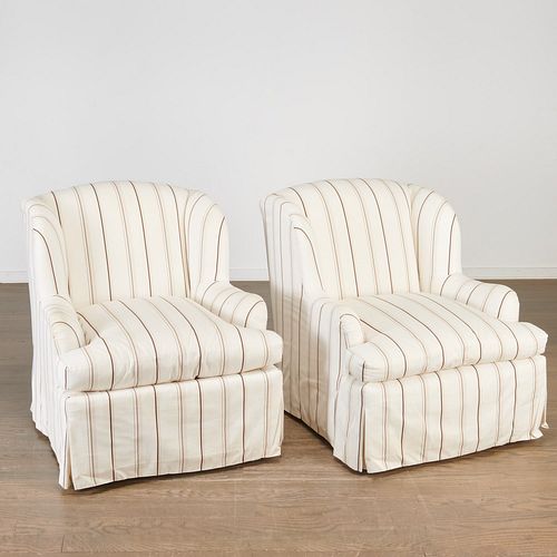 Pair Designer custom swivel lounge chairs