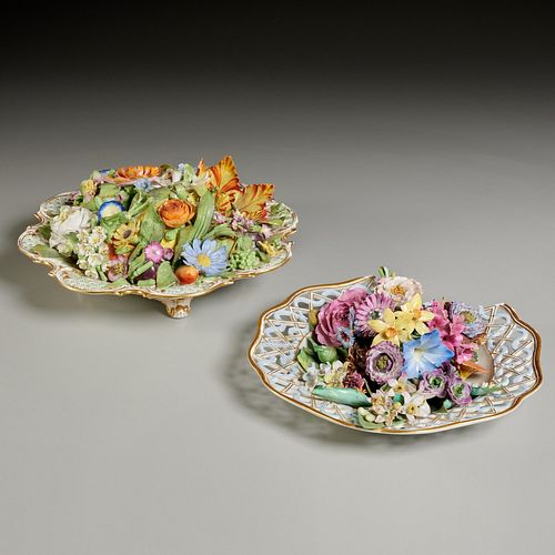 (2) Rare European trompe l'oeil flower plates