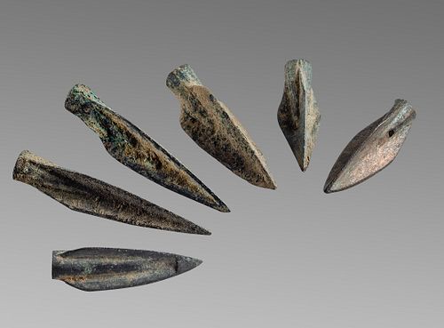 Lot of 6 Ancient Greek Bronze Arrow heads c.3rd century BC.