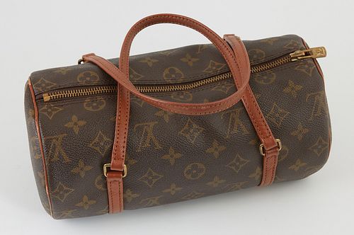 Louis Vuitton Brown Monogram Coated Canvas 26 Papillon Handbag, the brown leather straps with golden brass hardware, opening to a br...
