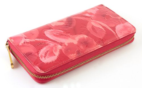 Louis Vuitton Pink and Red Monogram Ikat Zippy Wallet, the calf leather with golden brass accent, opening to two card holders, six b...