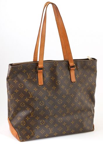 Louis Vuitton Brown Monogram Coated Canvas Cabas Mezzo Shoulder Bag, the vachetta leather straps with golden brass hardware and vach...