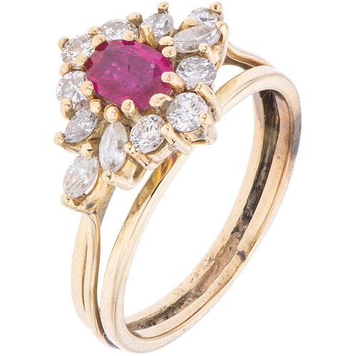 RUBY AND DIAMONDS RING. 10K YELLOW GOLD