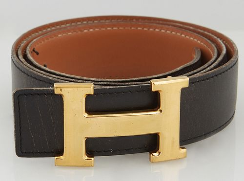 Hermes Constance Black Leather Belt