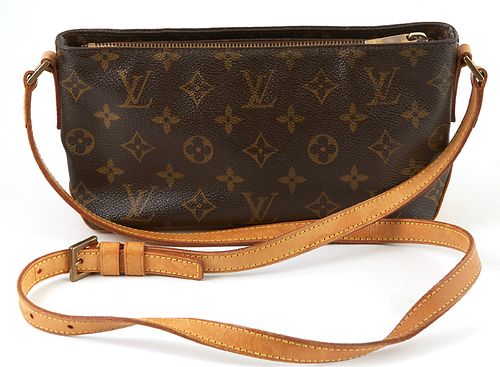 Louis Vuitton Brown Monogram Coated Canvas Trotteur Shoulder Bag, the adjustable vachetta leather strap with brass accents, opening ...