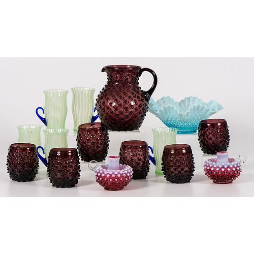 A Group of Hobnail and Opalescent Art Glass