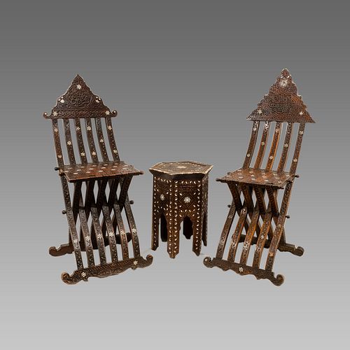 3 piece set of Syrian Chairs and Table c.19th century.
