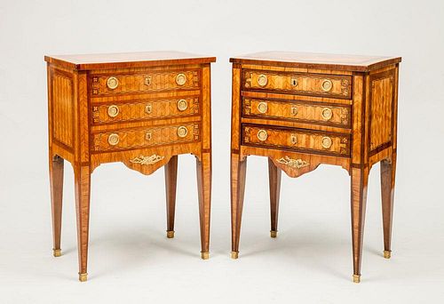 Two Louis XVI Style Ormolu-Mounted Kingwood and Tulipwood Parquetry Tables en Chiffonnière, Late 19th Century