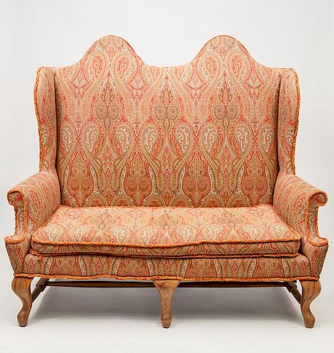 Queen Anne Style Paisley Upholstered Double-Chair-Back Settee