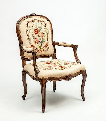 Louis XV Style Needlepoint Upholstered Fauteuil à la Reine