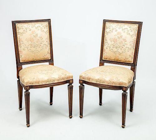 Pair of Louis XVI Style Carved Walnut Side Chairs
