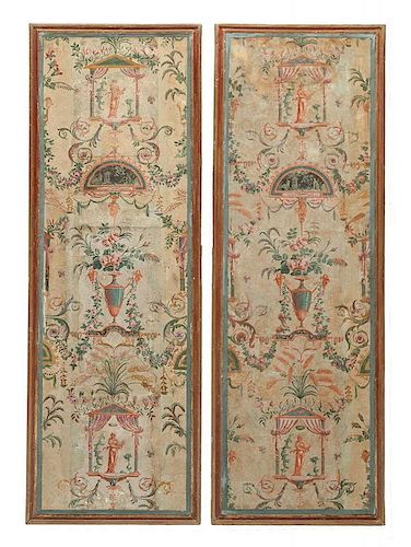 Pair of French Painted Paper Panels, 18th Century