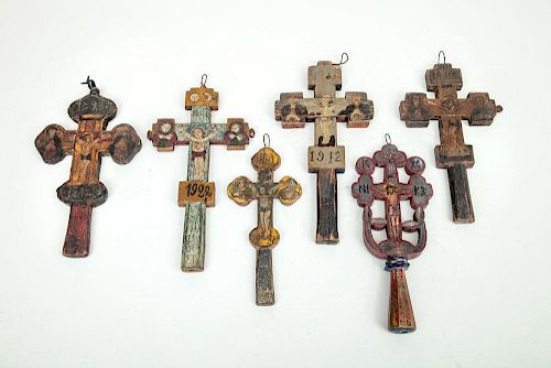Assorted Group of Twelve Romanian Painted Wood Crosses, Early to Mid-20th Century